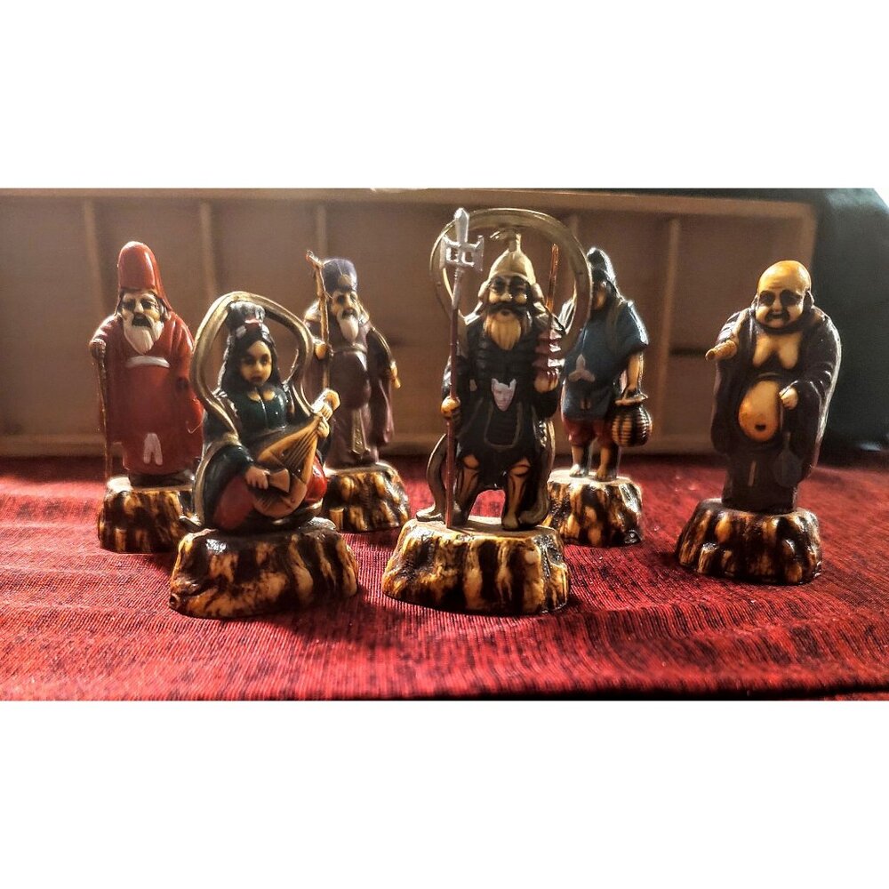 Hand-Painted Vintage Resin Figurines Set Of 6 Depicting Characters ONE MISSING